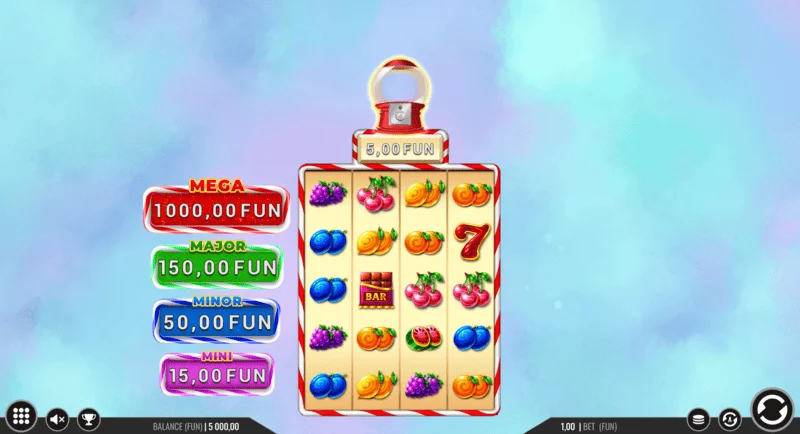 Sweet Candy Cash Stash - màn hình trò chơi với các cột và nút điều khiển